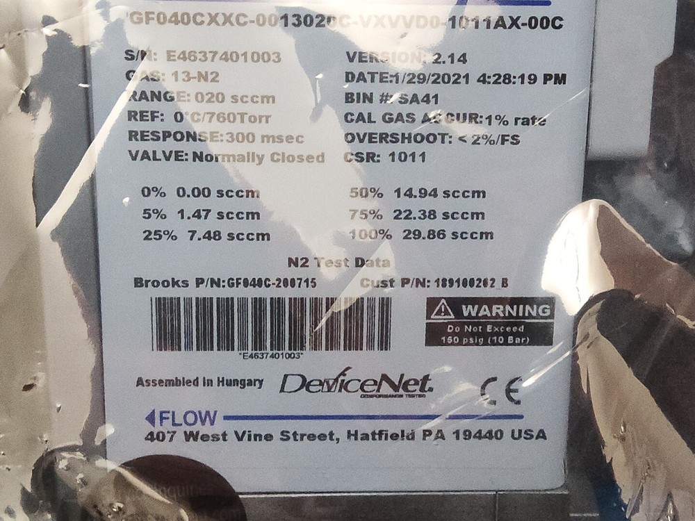 New Mass Flow Controller Brooks Instruments GF040C