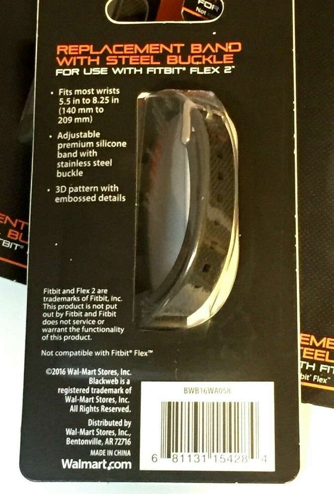 Solid Black Blackweb REPLACEMENT Fitbit Flex 2 Band with Silver Steel Buckle