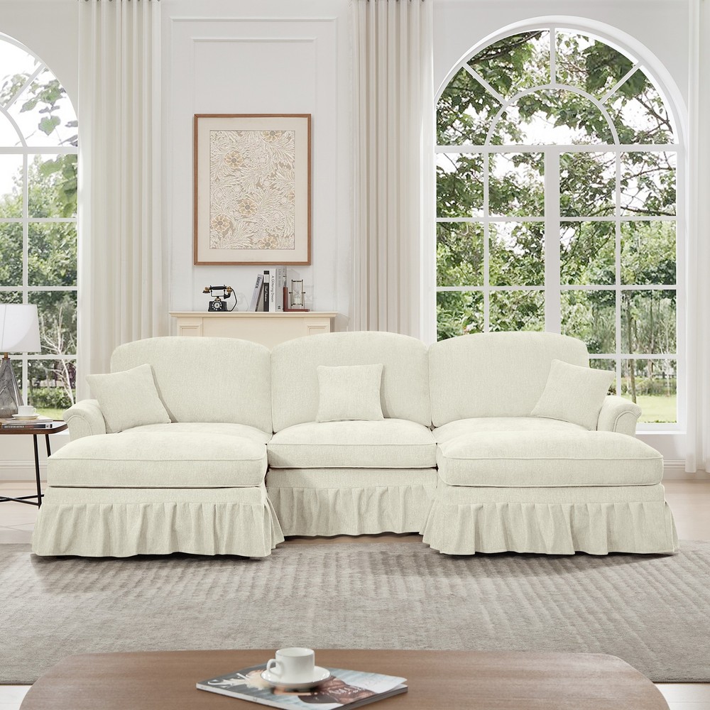 Comfy Modular Sectional Sofa U-Shape w/ Ottoman & Removable Skirts, Beige