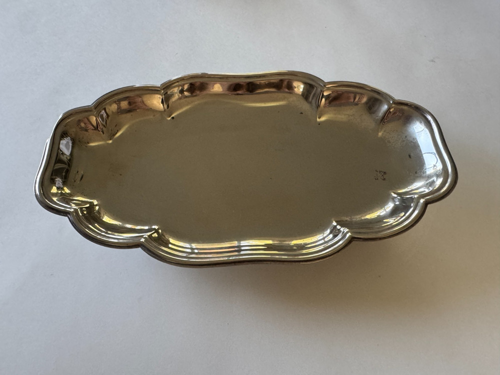 Antique 12” Heavy Silverplate Footed Serving Tray Rococo Victorian 13oz