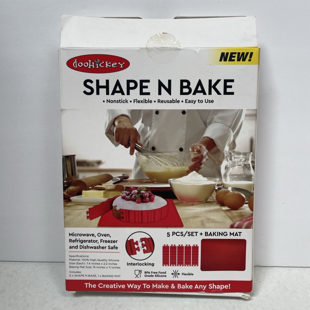 Doohickey SHAPE N BAKE 5-Piece Set and Baking Mat SILICONE Red Interlocking