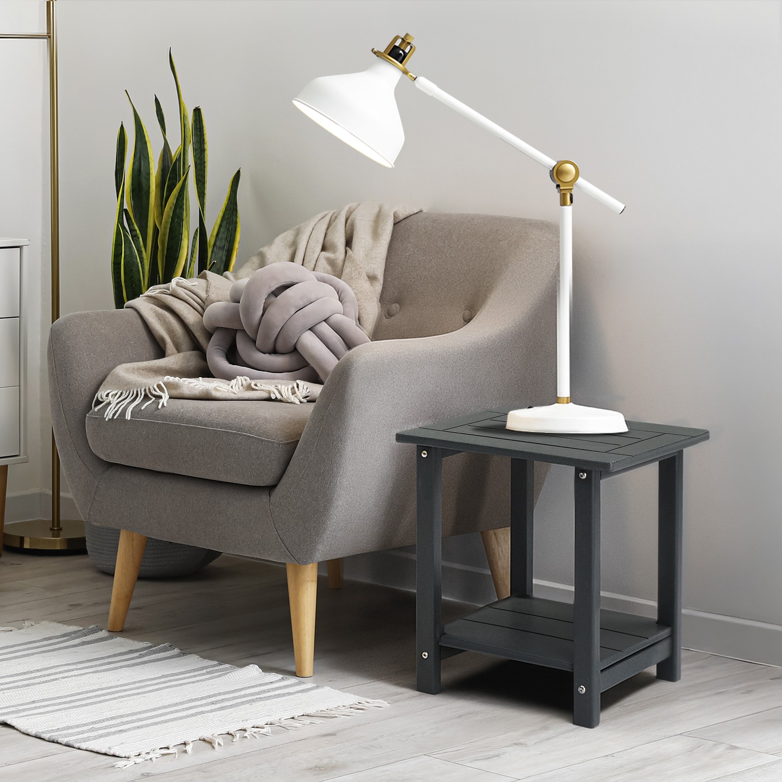 2 Tier Outdoor Side Table Black HDPE Adirondack Table Weather Resistant Square