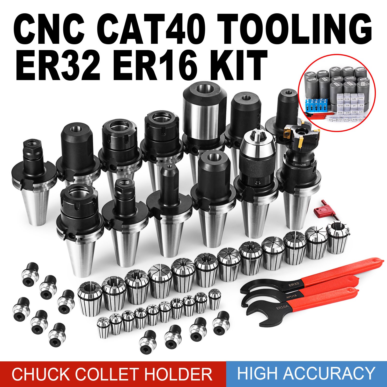 CAT 40 Tooling Kit for Haas Fadal CNC Mill-ER Chuck Collet Holder ER32/16 Steel