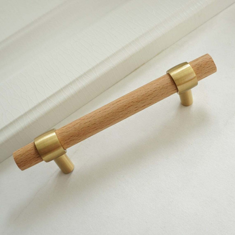 2.5" 3.75'' 4.5" 5''Beech Wood Handle Brass Cabinet Handle Pulls Wardrobe Pull