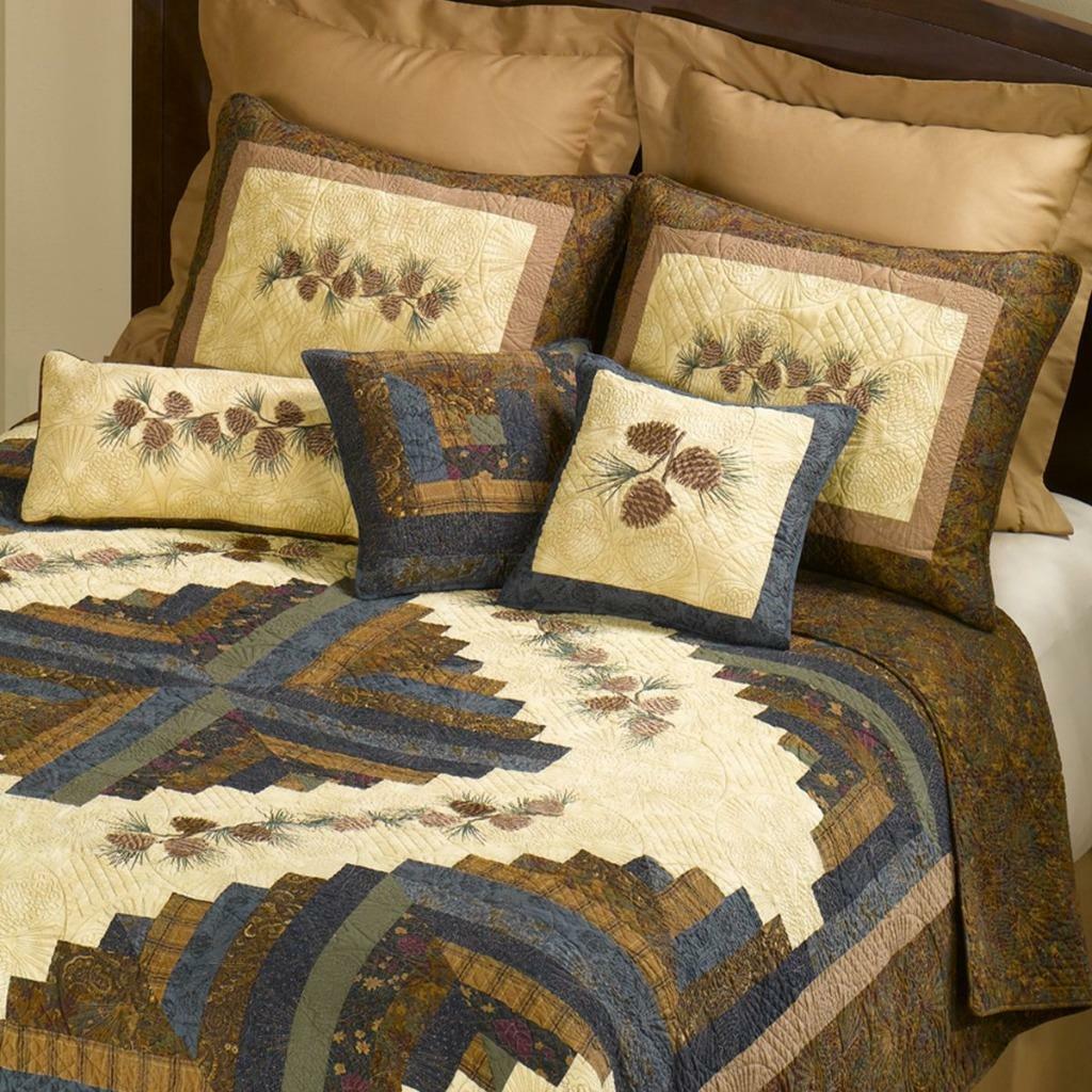 Donna Sharp Cabin Raising Pine Cone Quilted Collection Embroidered Country Cabin
