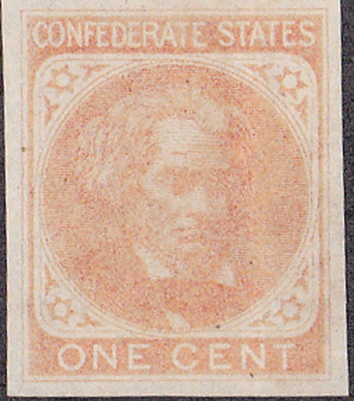 Confederate #14 One Cent Orange John C Calhoun Unused Stamp