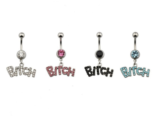 BITCH Belly Button Ring - White, Pink, Blue or Black - Navel Ring Belly Ring