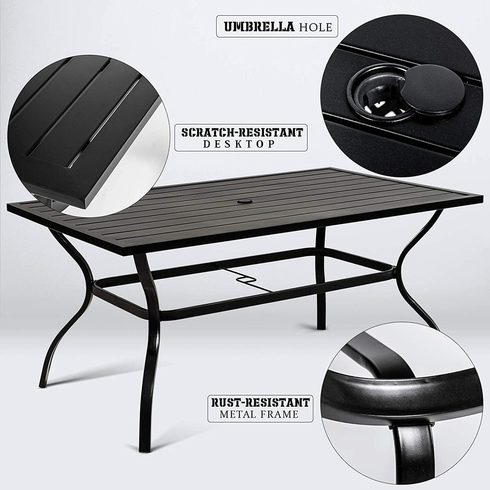 60" Outdoor Dining Table Metal Rectangular Patio Dining Table with Umbrella Hole
