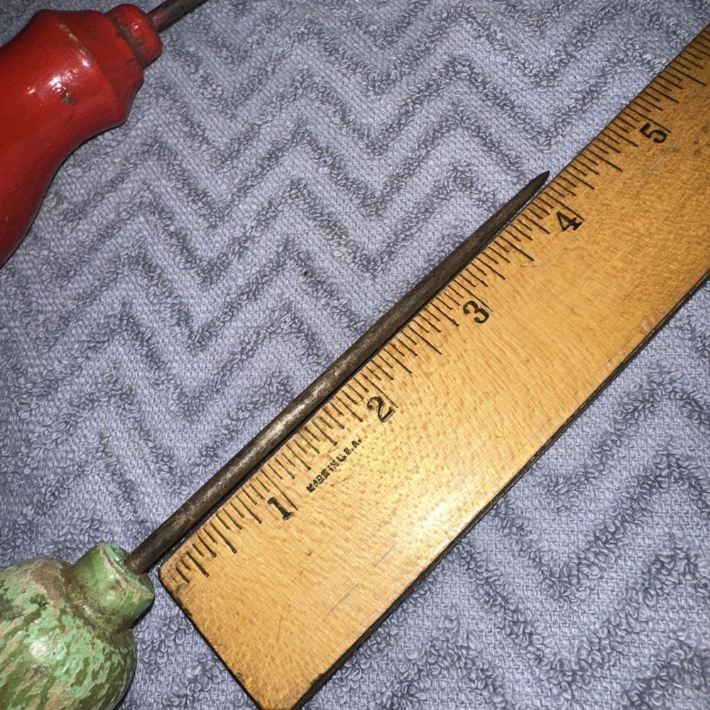 2 Antique Scratch AWL Wood Handle Leather Work Tools