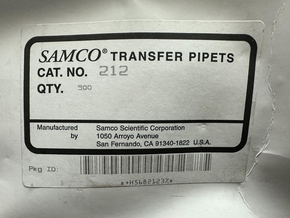 Samco Transfer Pipets Cat No 212