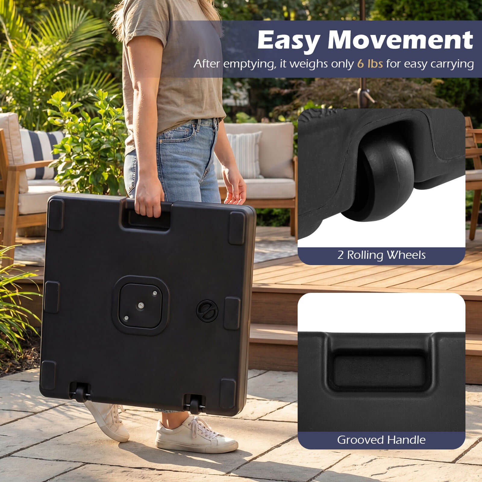 Fillable Umbrella Base 90 LBS Heavy Duty with 2 Wheels, Water/Sand Filled