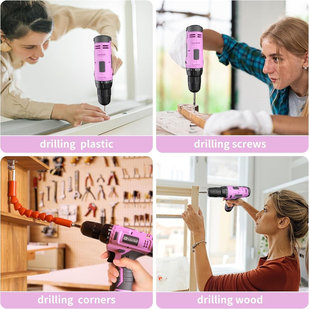 High-Performance 12V Pink Drill Set with Keyless Chuck - Versatile for Home Use