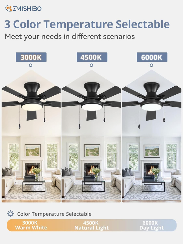 52" Black Ceiling Fan with Remote, Dimmable Lights, Quiet Operation