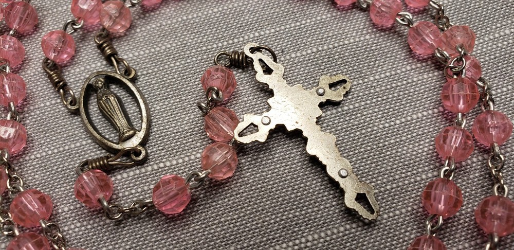 Vintage Rosary Pink Beads Christian H78