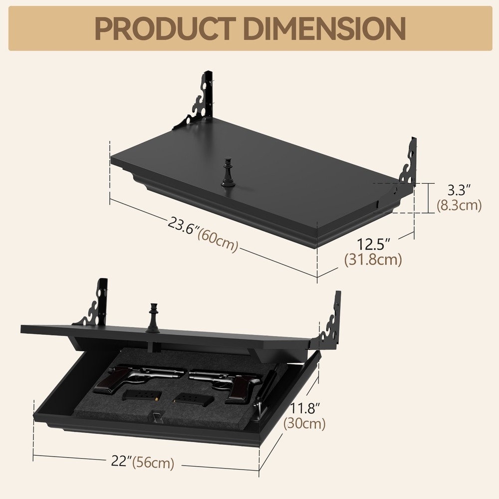 24" Compact Gun Shelf, Gun Rack with Automatic Induction Lock for Mount Display