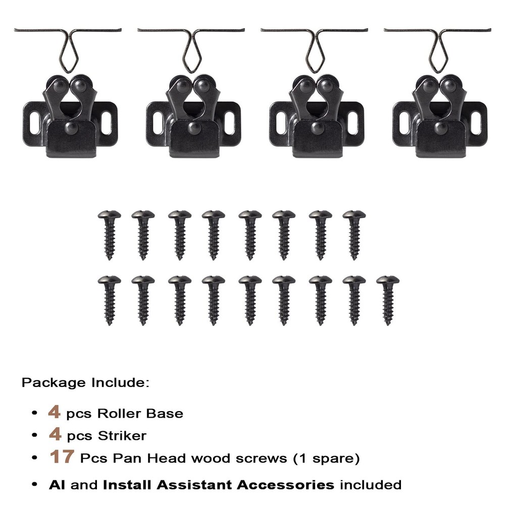 4 PCS Cabinet Latch Double Roller Catch Hardware for Cupboard Closet Kitchen Cab