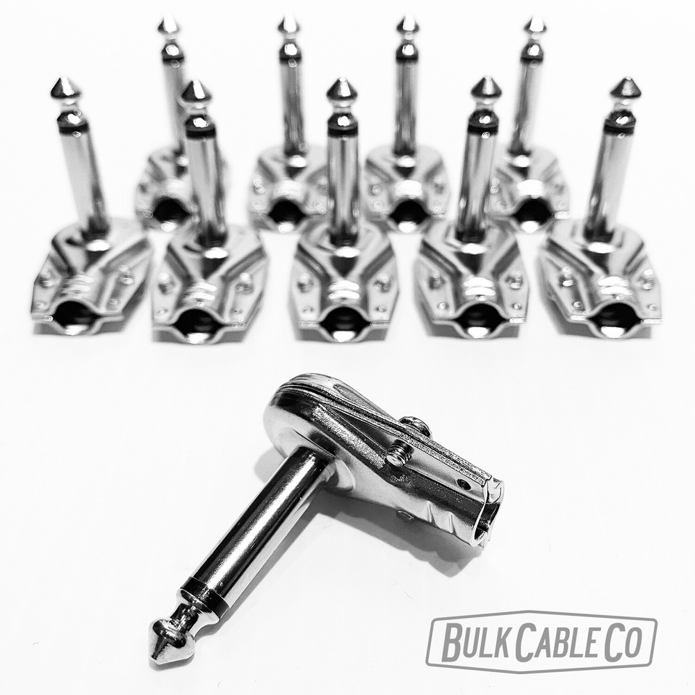 10 Pack - 1/4" Right Angle Pancake Connector Set - Flat Patch Jack - Cable Plug