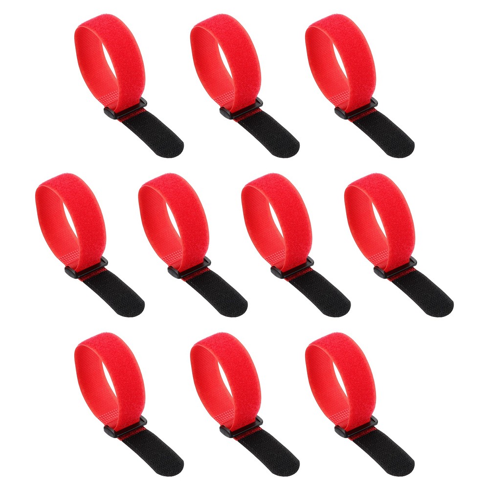 10pcs Reusable Cinch Straps 1"x10" Hook and Loop Cable Securing Straps, Red
