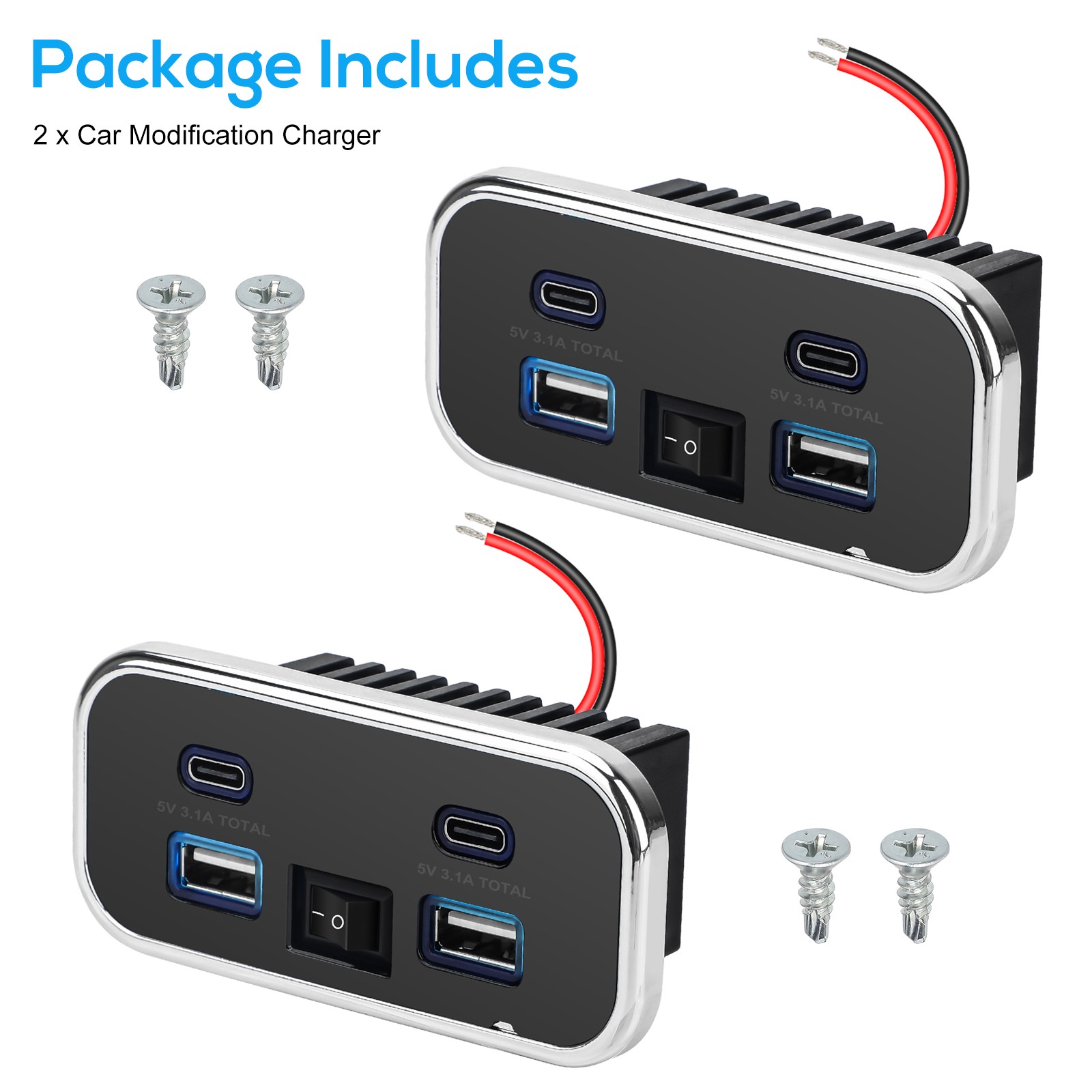 2pcs RV USB Outlet Dual USB A & USB C Ports Car Charger Socket Panel Boat Marine