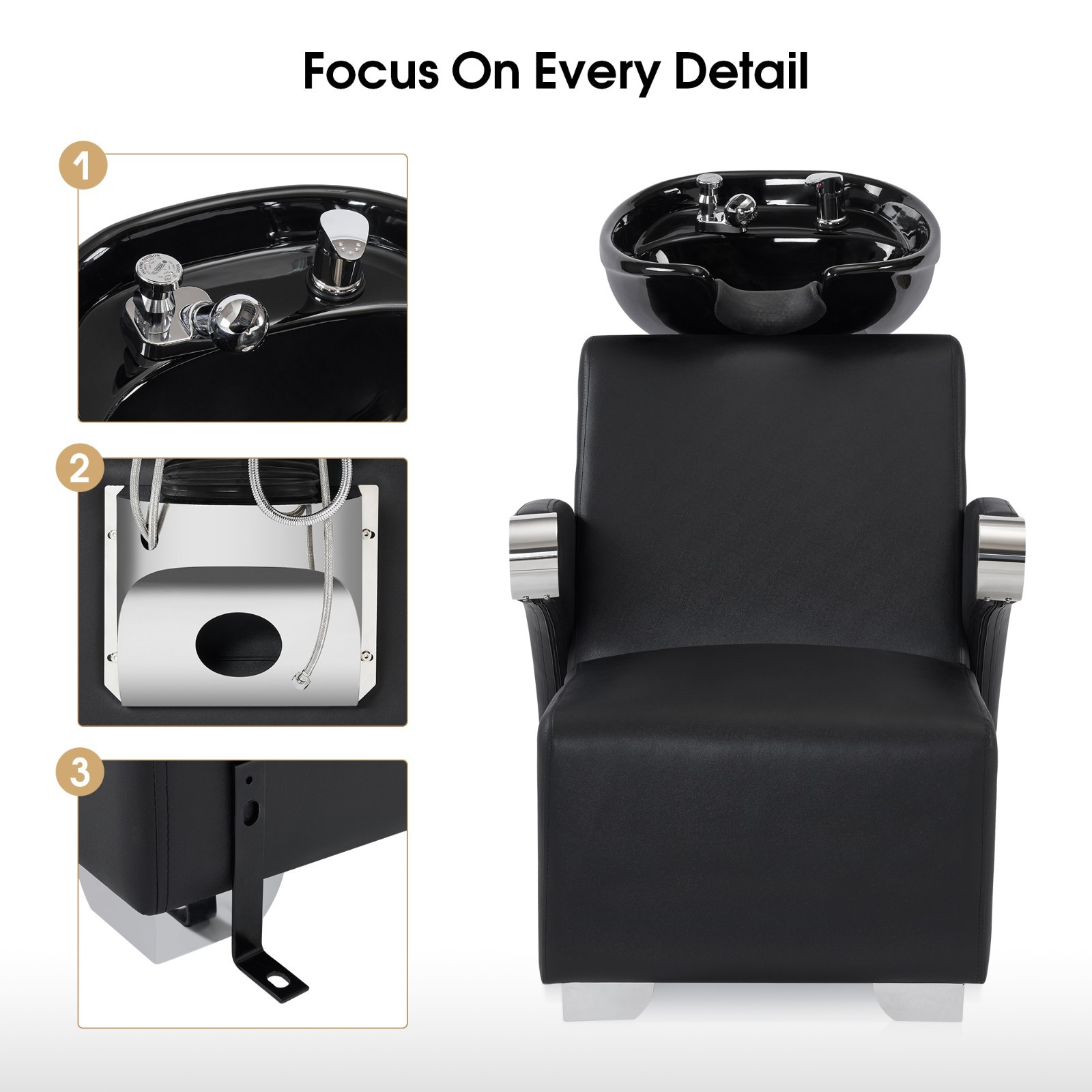 BarberPub Ceramic Bowl Backwash Shampoo Chair, Hair Washing Salon Station 9102