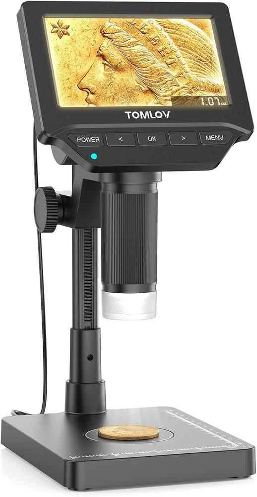 DM4W Microscope with Weighing Scale: 4.3" Digital Coin Microscope with Screen, E