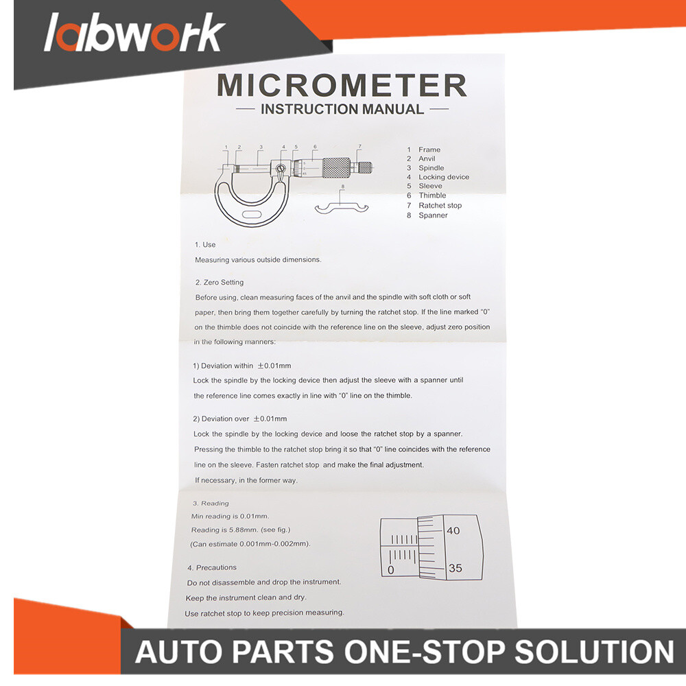 Labwork Premium Outside Micrometer Set Machinist Tool Precision Carbide Tip 0-4"