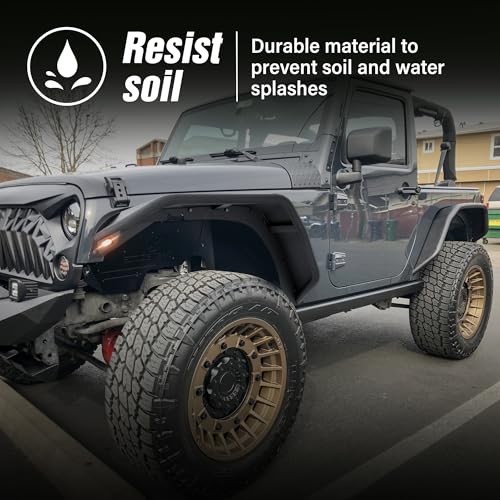 for JK JKU Tubular Front & Rear Fender Flares Compatible with 2007-2018 Jeep