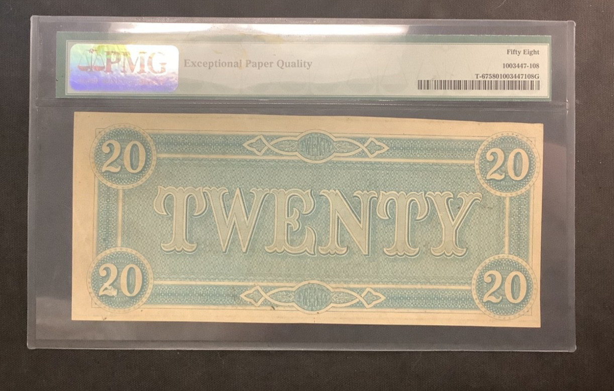 1864 $20 Confederate States of America T67 PCGS Choice About New 58EPQ 503