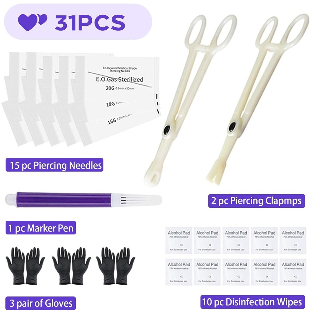 Ear Nose Piercing Kit 31pcs - Usiriy Needle Needles...