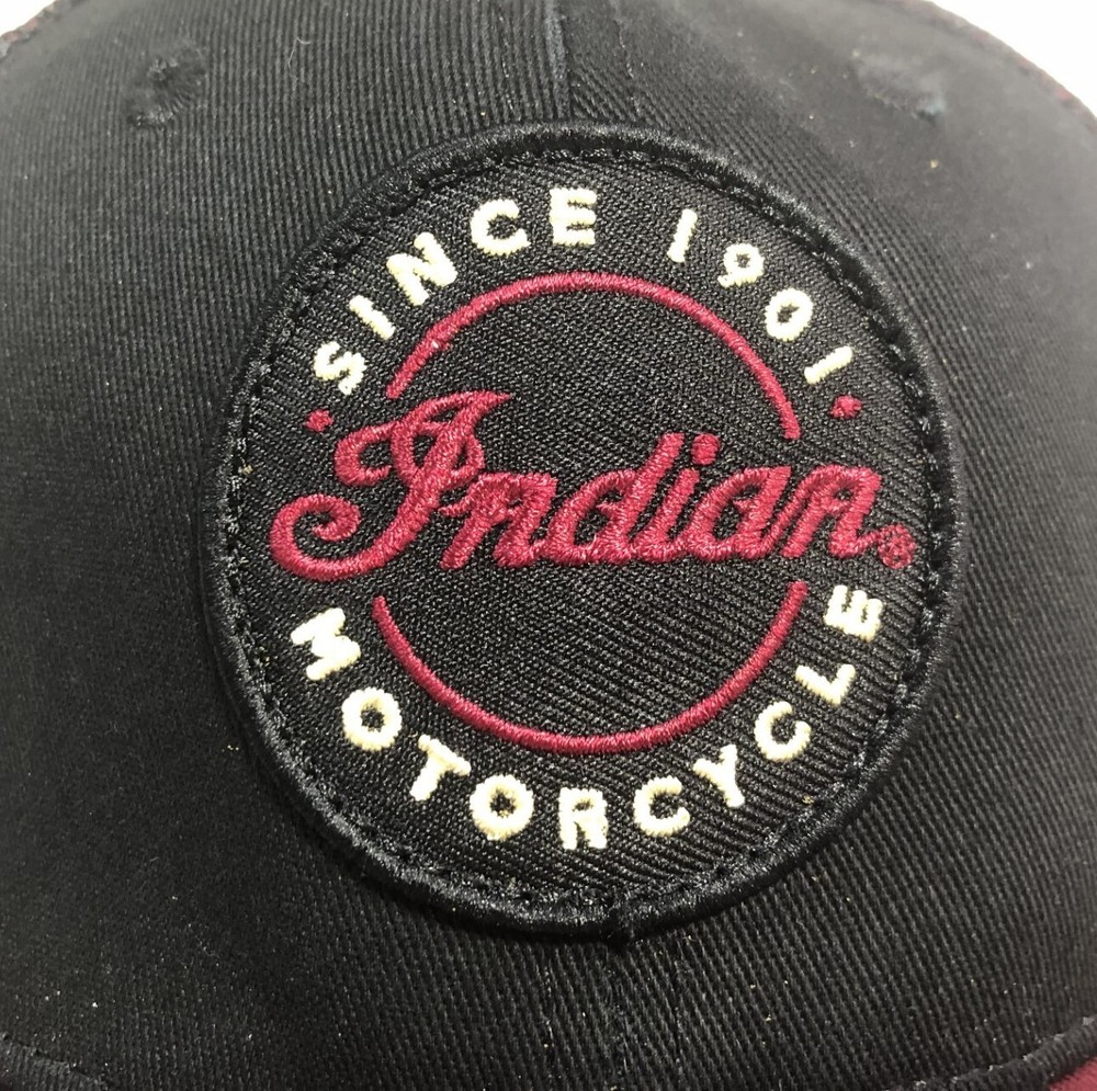 Indian Motorcycle 1901 Script Patch Trucker Hat Black & Red Snap Back Free Ship
