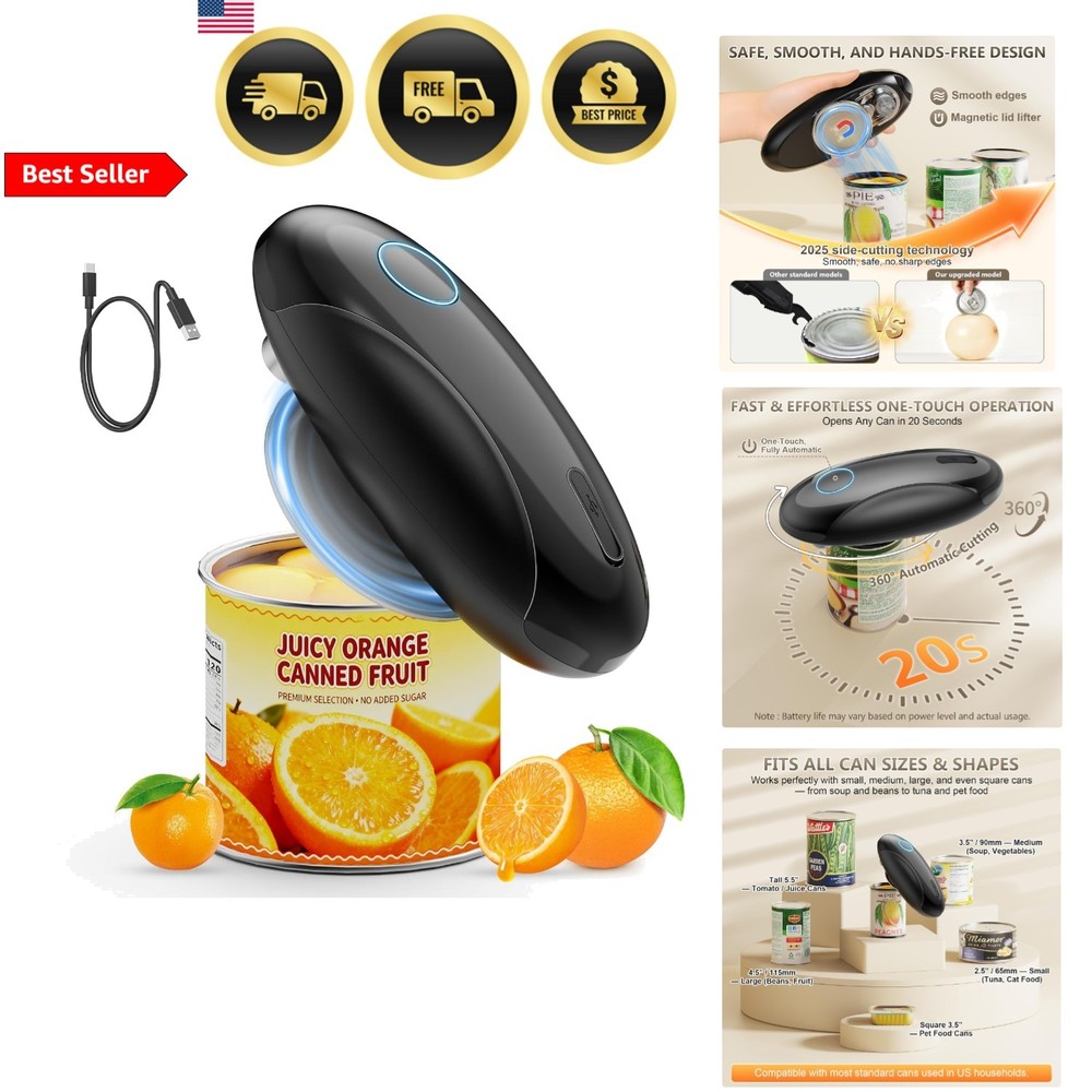 Electric Can Opener Automatic Rechargeable Fast Safe Smooth Edge Kitchen Gadget