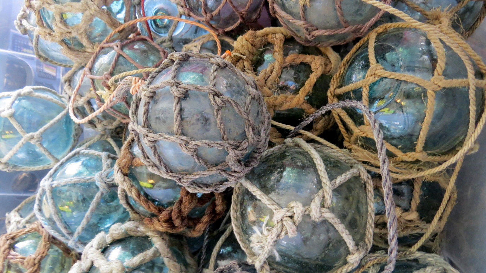 Japanese Glass Fishing FLOATS 3" Netted LOT-9 Net Buoy Authentic Vintage!