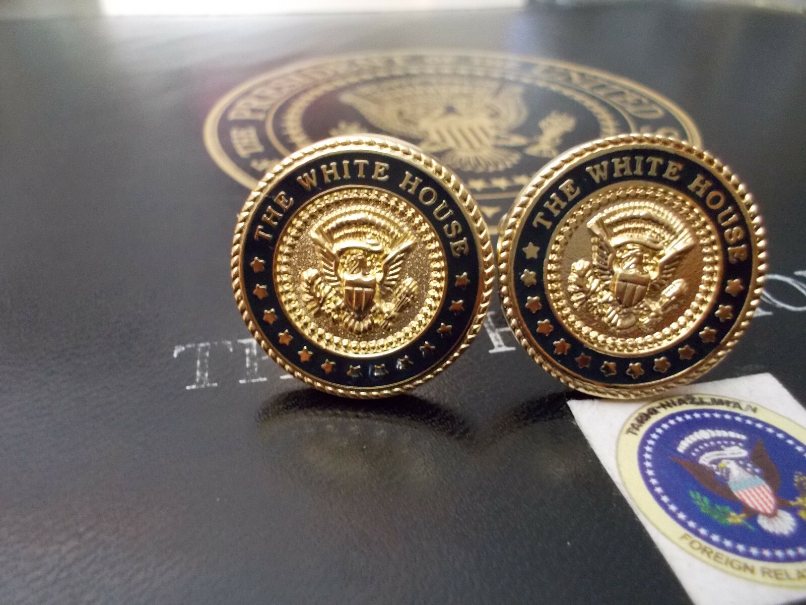 Presidential White House 24k Gold Plated Blue Cobalt Cufflinks