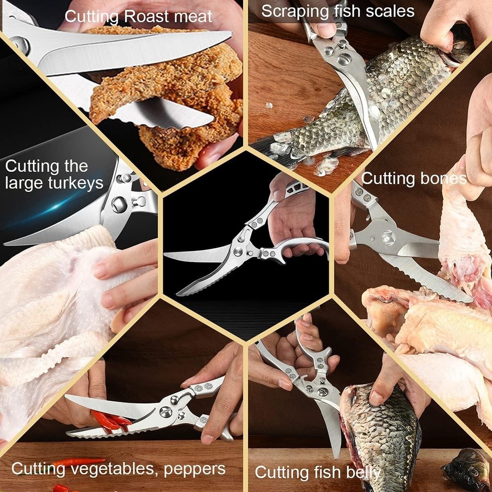 Rust-Proof Professional Kitchen Scissors - Ideal for Poultry, Fish, Vegetables