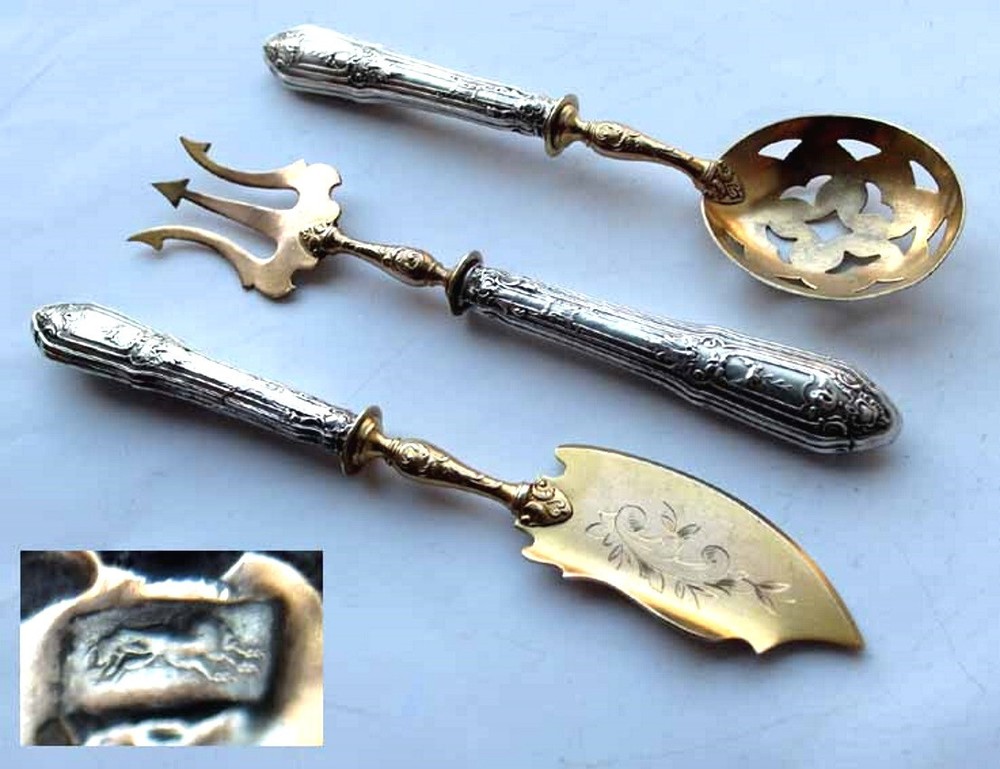 Set Serving Fork Serving Spoon Pate Server France Silver around 1900 E930