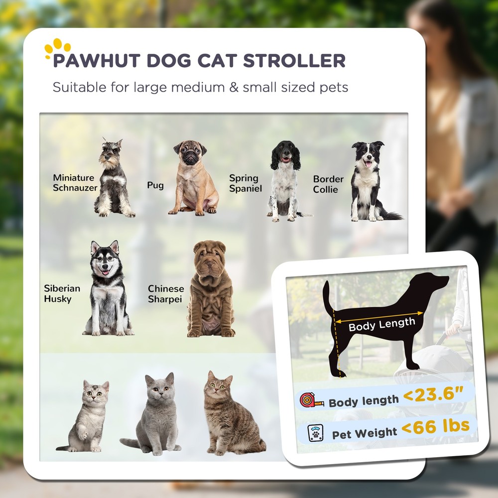 PawHut One-Click Foldable Pet Stroller With Shock Absorber, Gray