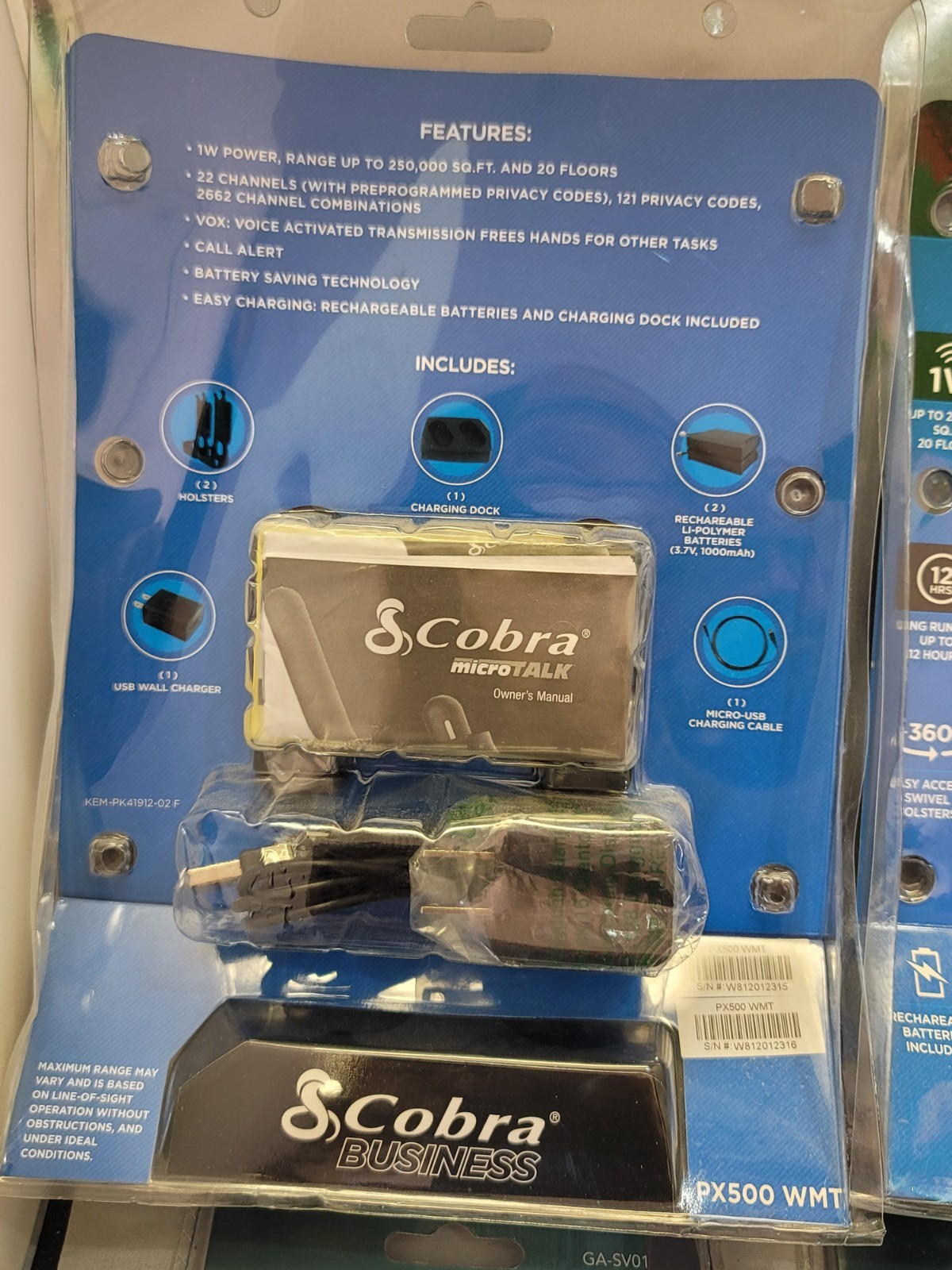 6 NEW Cobra PX500 Walkie Talkies Business Radios up to 12 hr run-time, 6 earbuds