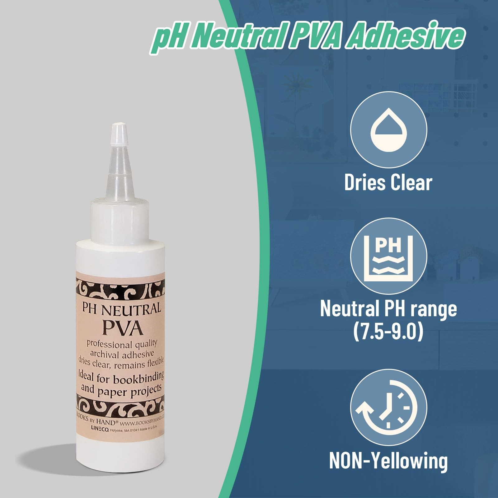 PH Neutral PVA Adhesive Bookbinding Glue Dries Clear Remains Flexible - 4 Ounce