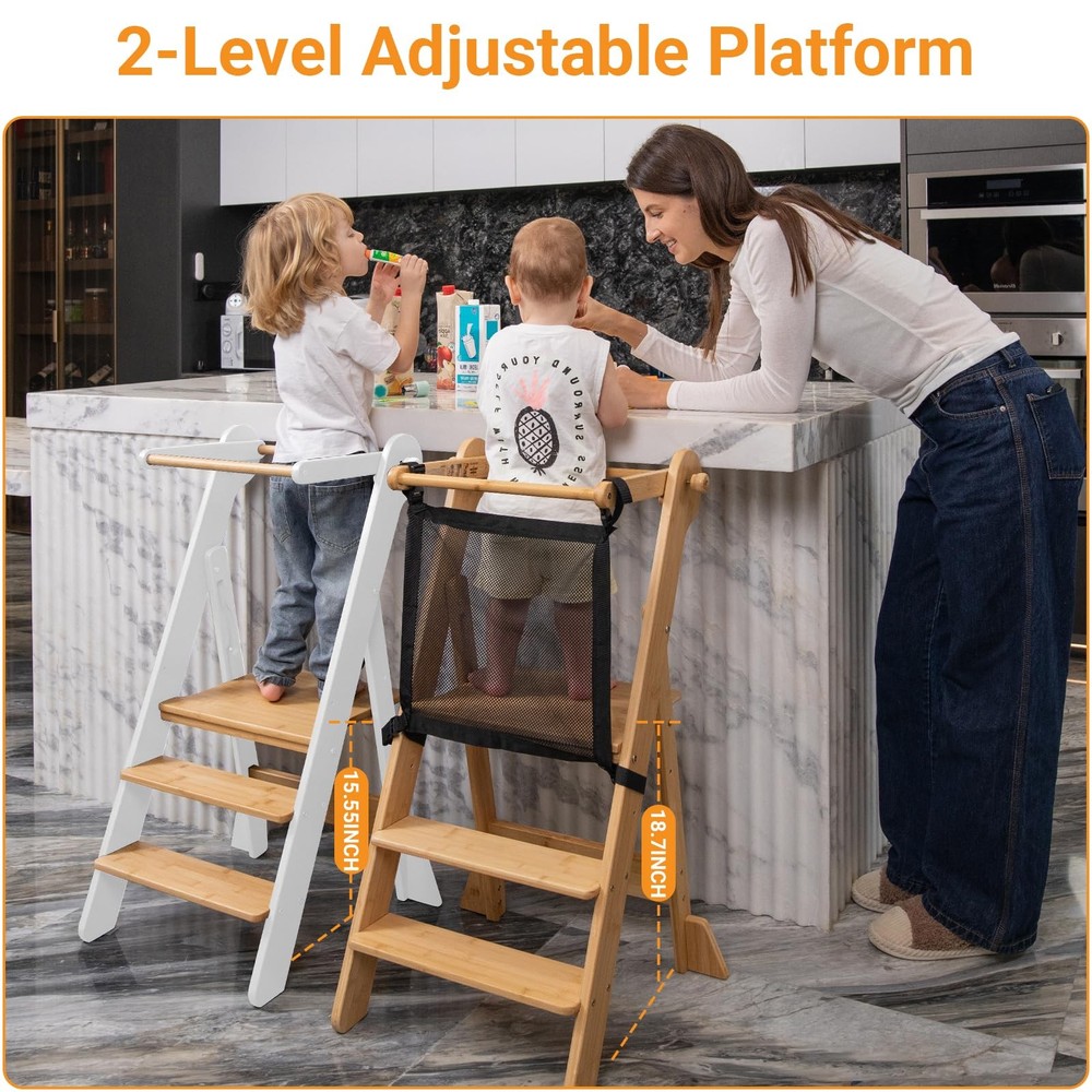COSYLAND Foldable Toddler Standing Tower - Adjustable Height Kitchen Step Stool
