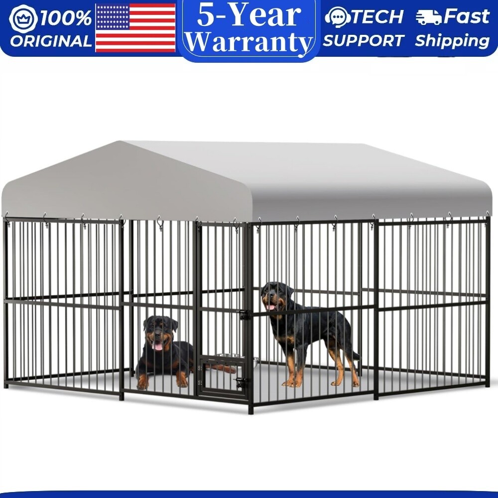 ✅10X10X6FT Heavy Duty Dog Cage with Roof Large Outdoor Dog Kennel Safety Locks