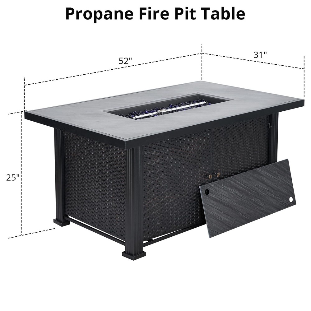52'' Propane Fire Pit Table 50000BTU Outdoor Rectangular Propane Firepit Table