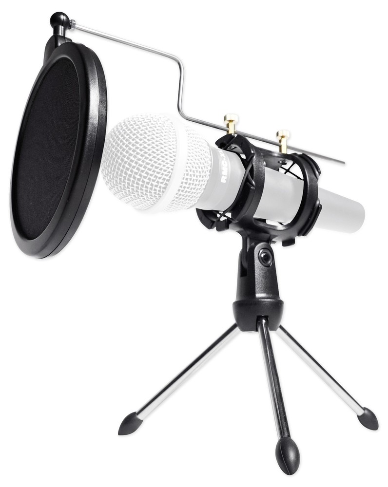 Audio Technica Dynamic Podcasting Podcast Microphone w/Stand+Pop Filter+Cable