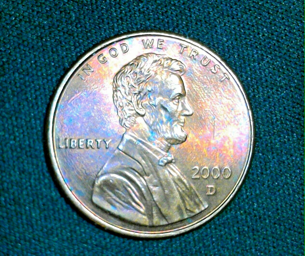2000 D AU Lincoln Cent, Super Rainbow