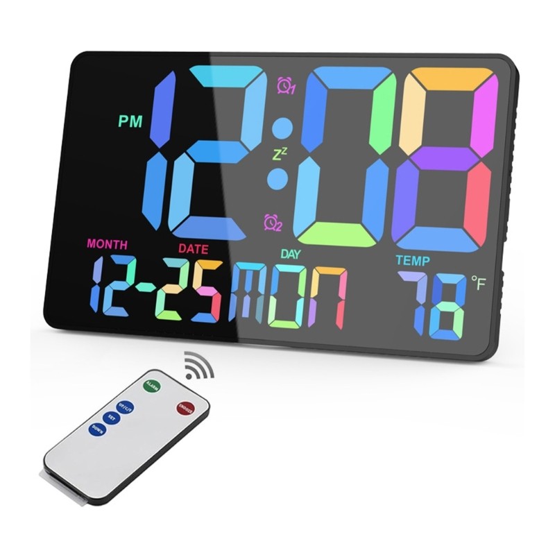 Digital Wall Clock Wall Clocks with Colors Changing Alarm Clock Remote Control