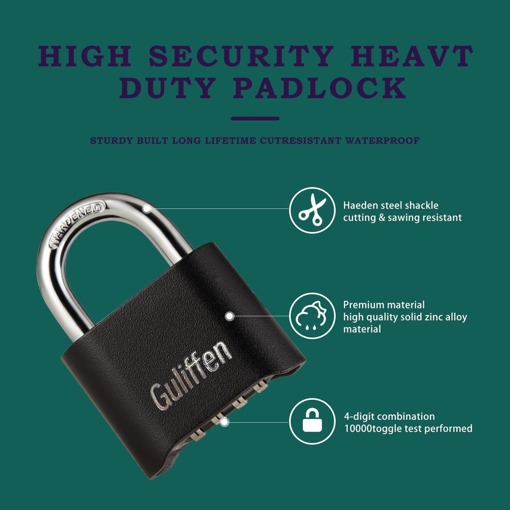 7 Pack Combination Lock 4 Digit Locks with Code Outdoor Weatherproof Padlock,...