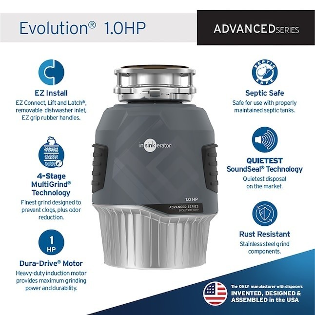 InSinkErator Advanced Series Evolution 1.0HP Continuous feed 1-HP Septic Safe No