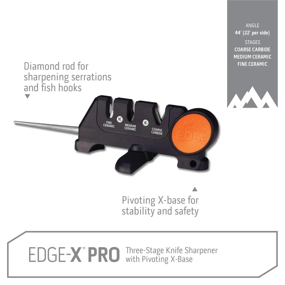 Outdoor Edge Edge-X Pro Three-Stage Sharpener Pivoting X-Base Carbide & Ceramic