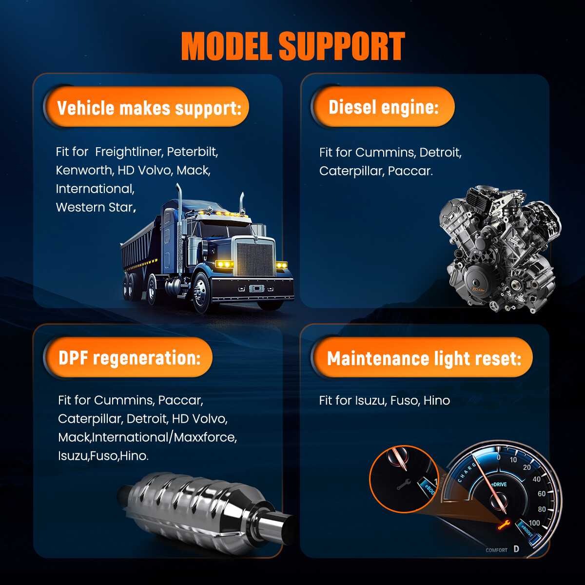 ANCEL Heavy Duty Truck Scanner DPF Regen for Freightliner Kenworth International