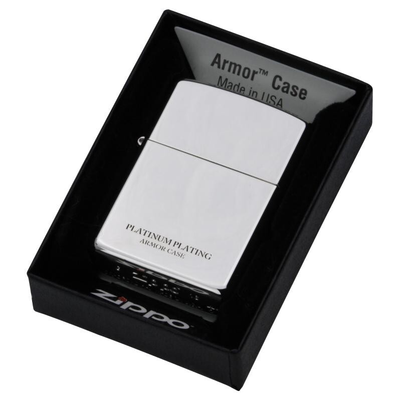 Zippo Armor Case Titanium Platinum Plating Silver Side Logo Oil Lighter New