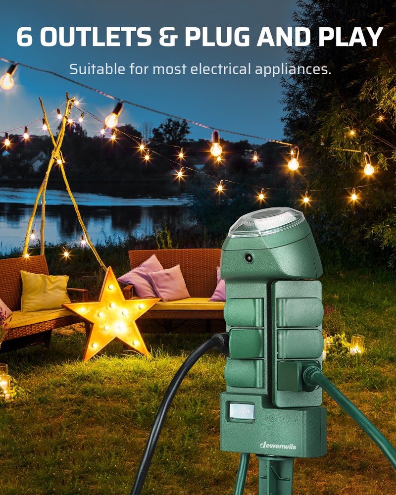 DEWENWILS Yard Stake Timer Dusk to Dawn, Weatherproof Countdown Light Timer,